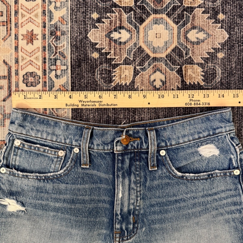 Madewell Relaxed Mid-Length Denim Shorts High-Waist Distressed Hem Women’s 26 - Picture 11 of 13
